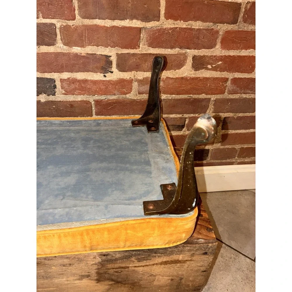 MCM Small Gold Cut‎ Velvet Brass Leg Footstool Ottoman